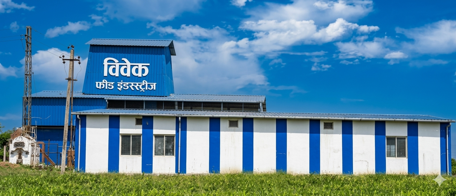 Vivek Feed Industries factory building with blue and white striped exterior in Nepal.